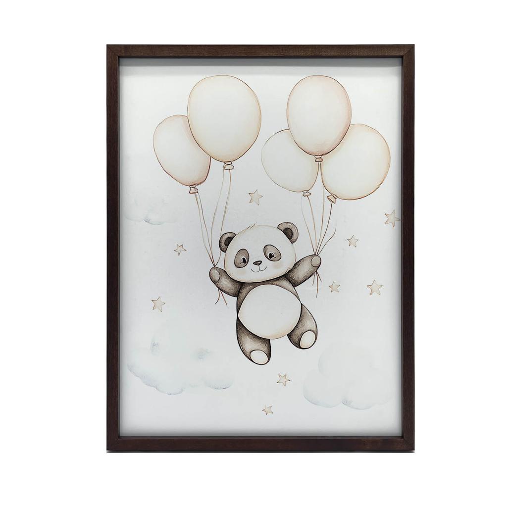 Плакат Улыбающаяся Панда С Шариками Плакат Улыбающаяся Панда С Шариками, 50X70 См, Без Рамы, Премиальный Холст На Подрамнике
