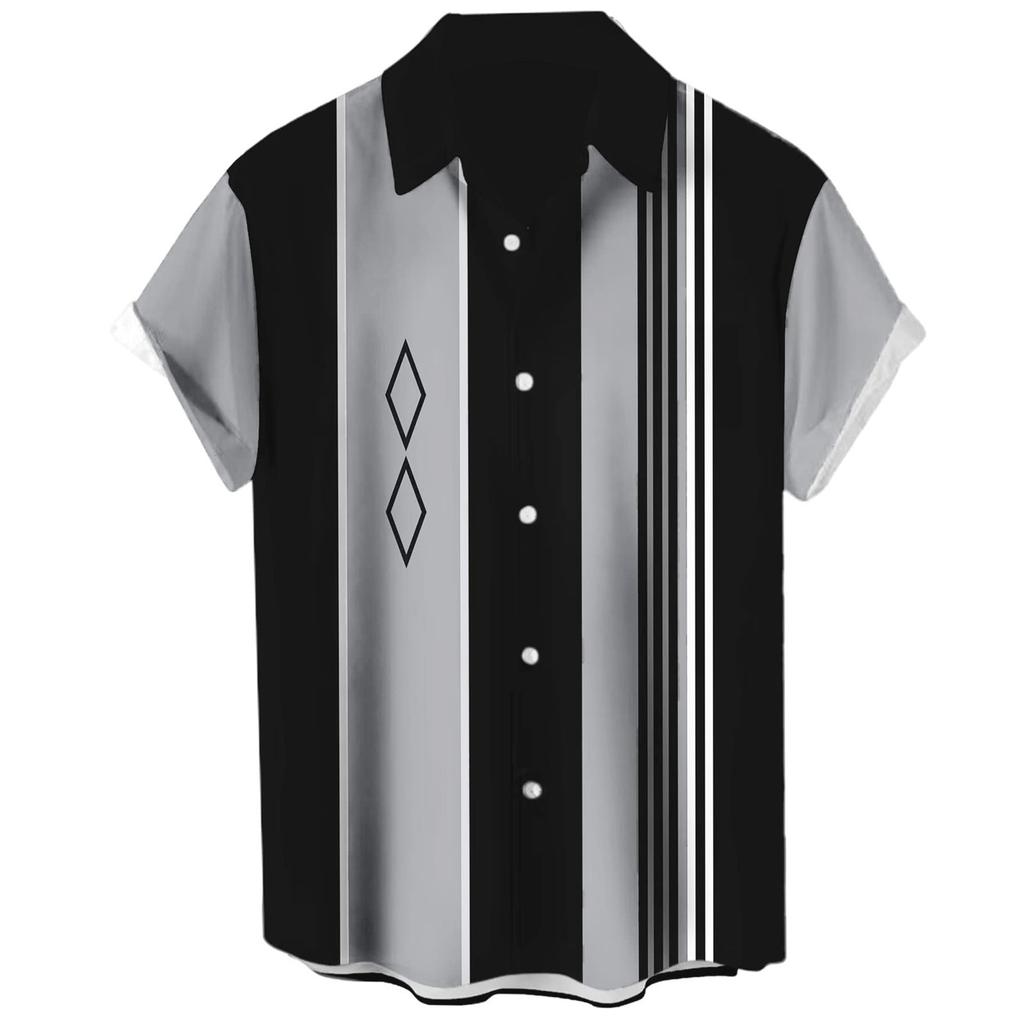 Гавайская рубашка для мужчин, мужские винтажные рубашки для боулинга на пуговицах, летняя пляжная рубашка с коротким рукавом