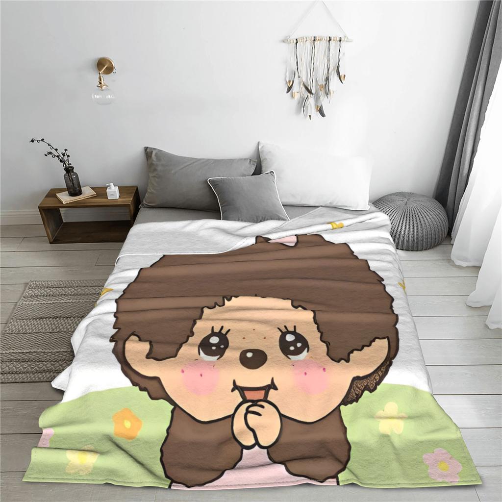 M-Monchhichis Flannel Blanket Autumn meme Soft Warm Throw Blanket for Child Living Room Comfortable Bedspread Sofa Bed Cover