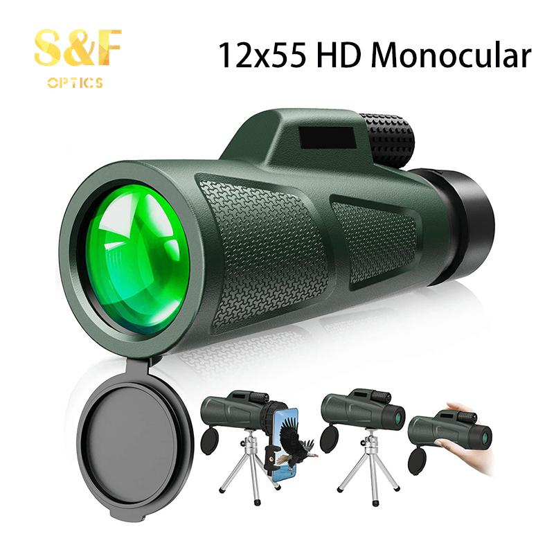 Fmc зеленая пленка водонепроницаемый монокуляр Bak4 Prism 12x55 Hd портативный монокулярный телескоп с держателем для смартфона и штативом