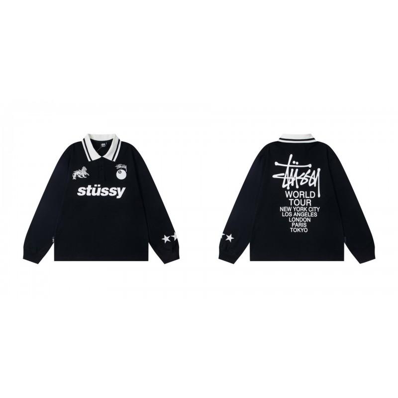 Мужская хлопковая рубашка-поло Stussy Lunar New Edition с вышивкой, свободного кроя, повседневная, с длинным рукавом