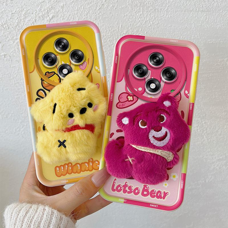 KEYSION Милый 3D мультяшный плюшевый чехол для OPPO Reno12 F 5G с ремешком, мягкий силиконовый противоударный чехол для телефона OPPO Reno 12F 5G
