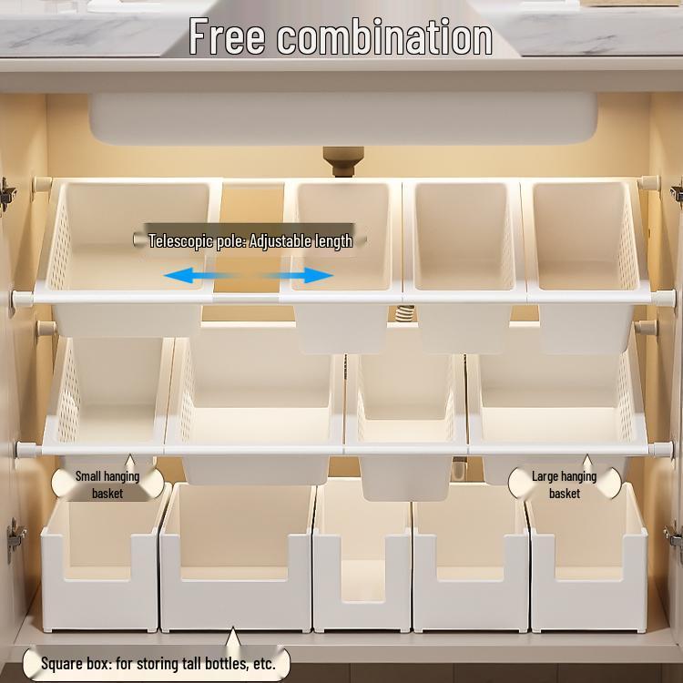 Выдвижная полка для хранения в ванной под раковину с многоуровневыми полками и перегородкой без сверления