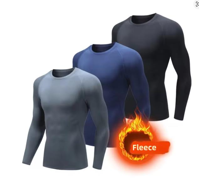 Men Undershirts Men's Winter Thermal Underwear Thin Fleece Elastic Compression Fitness For Winter Sports First Layer Wear