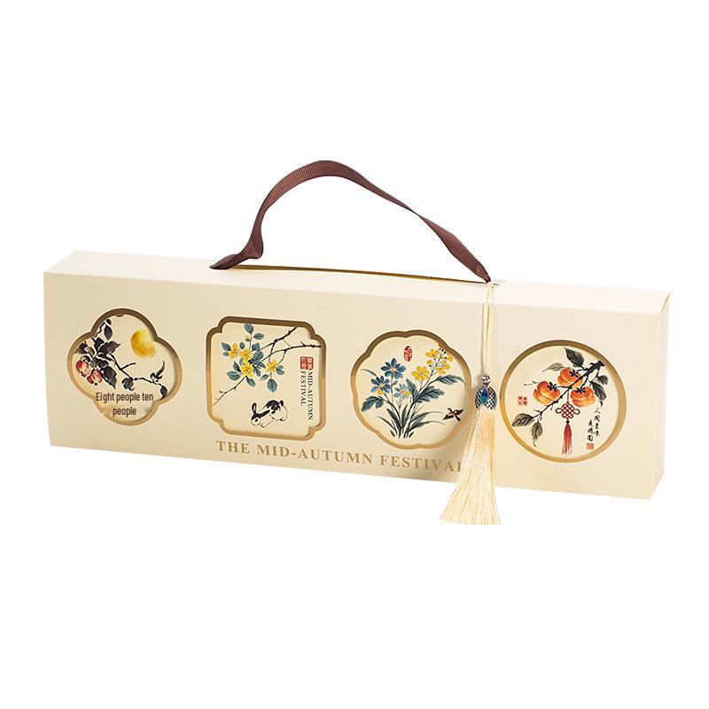 2026 Mid-Autumn Festival Mooncake Gift Box - 4-Piece Set with Ice Skin, Lava Fresh Meat, Five Nuts, and Egg Yolk Pastries