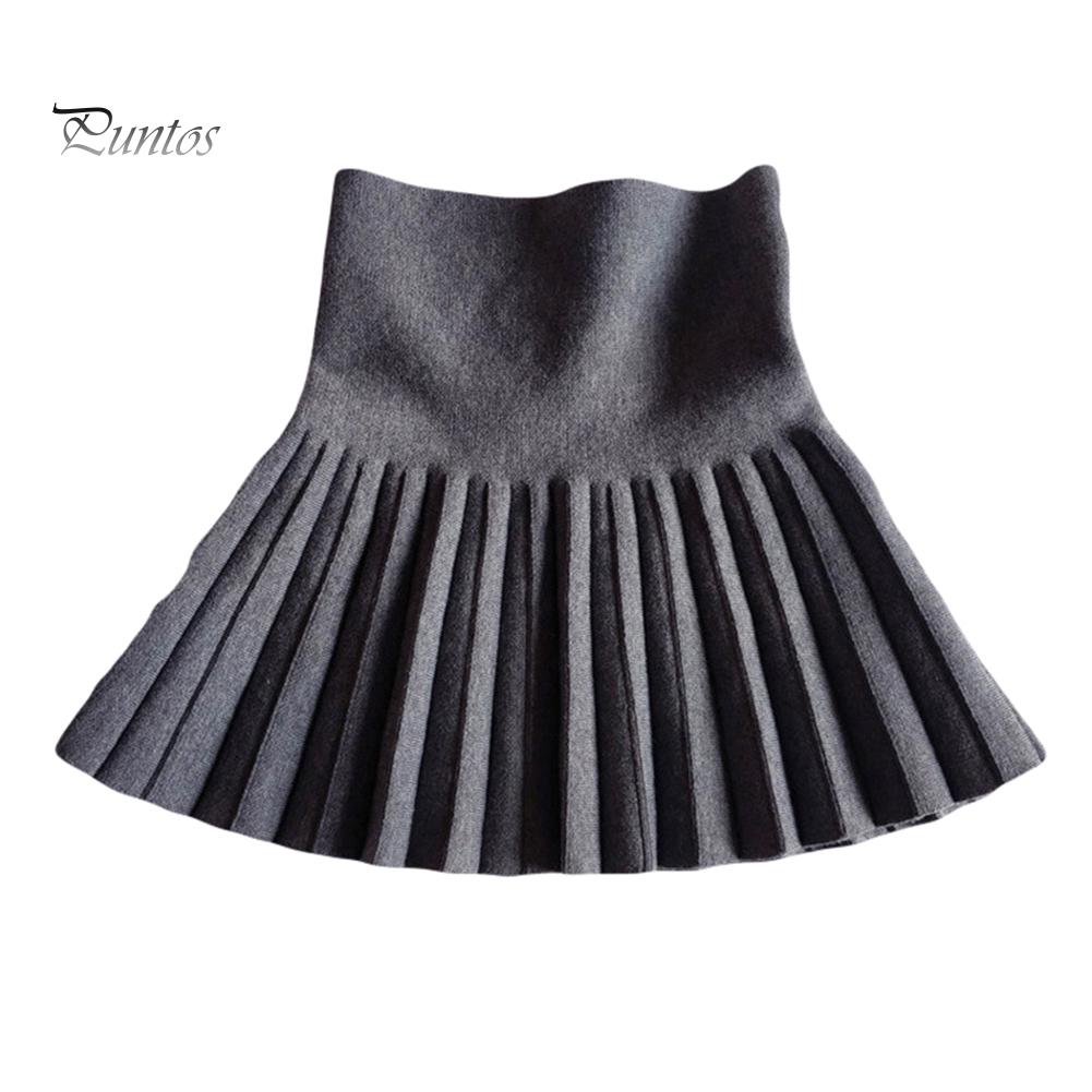 Puntos однотонная детская осенняя школьная вязаная плиссированная юбка с высокой талией