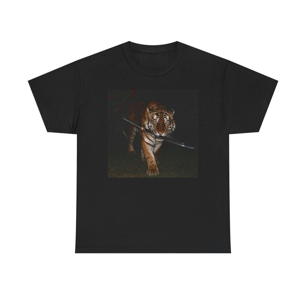 Tiger With A Sword Graphic T Shirt Men's Heavy Cotton Tee