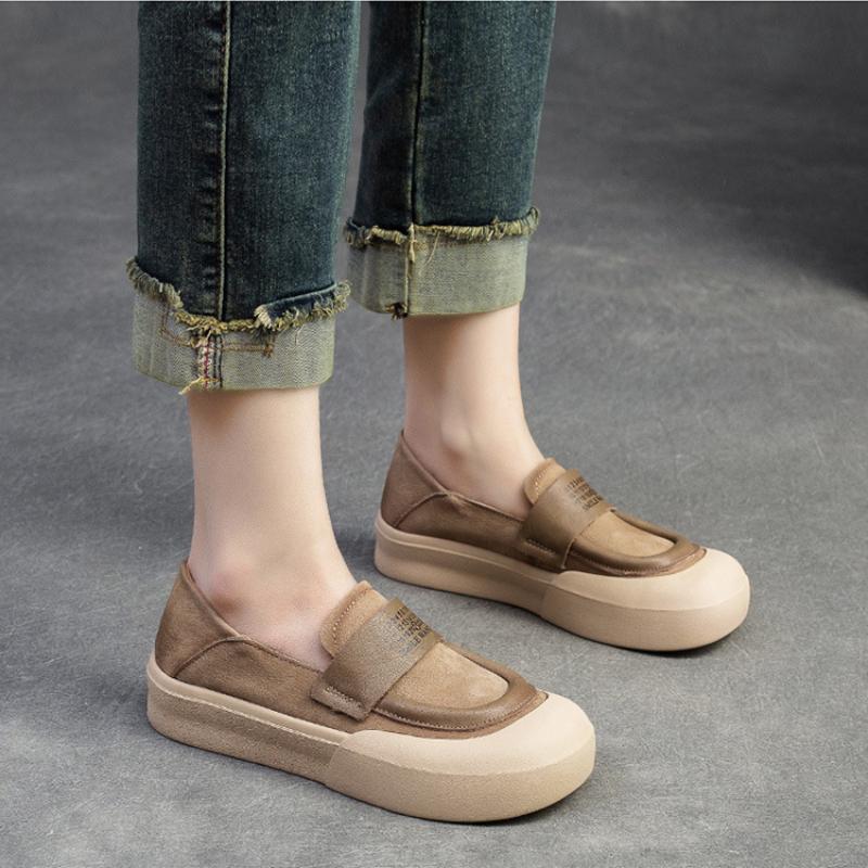 Johnature Универсальная женская обувь в стиле ретро, ​​повседневные туфли без шнуровки на плоской подошве из натуральной кожи с круглым носком и толстой подошвой