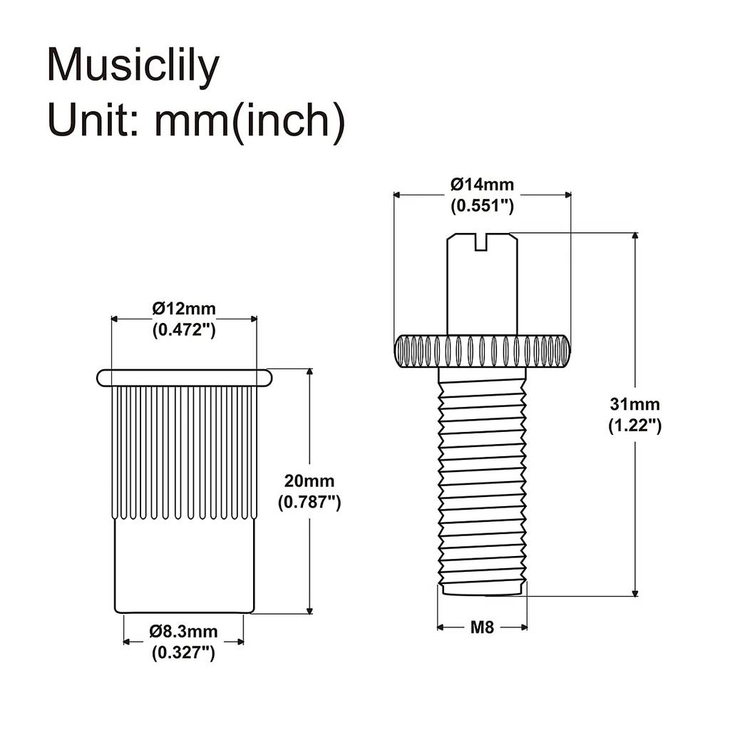 Musiclily Pro M8 метрические шпильки и анкеры Nashville Bridge для импортной электрогитары Les Paul Style Black от Tune-O-Matic, (Набор 2)
