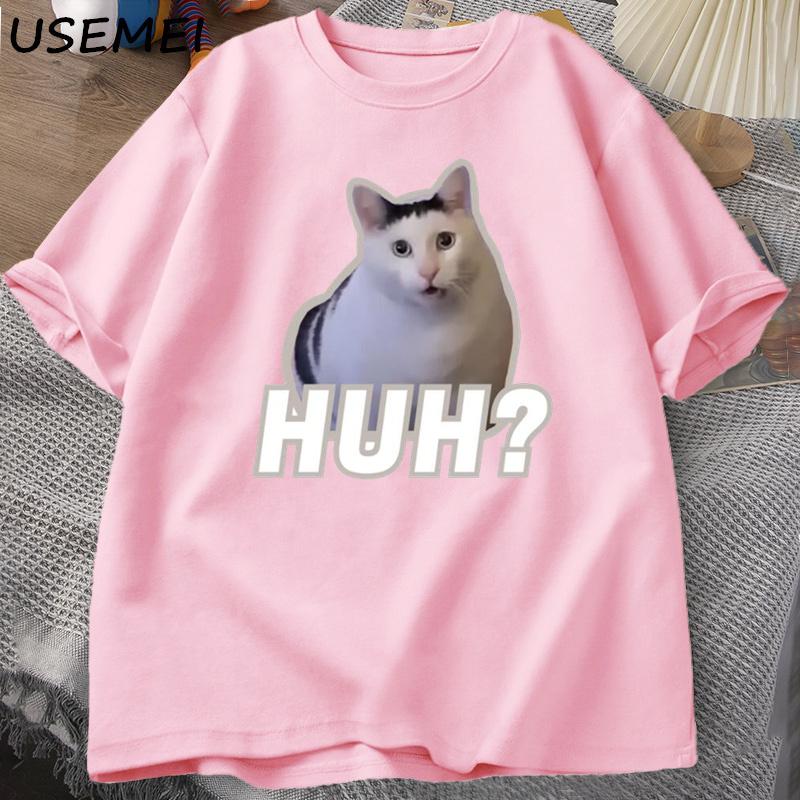 Футболка Huh Cat Meme, забавные милые футболки с рисунком кота, модные футболки унисекс, летние футболки для пар, повседневные хлопковые футболки больших размеров, одежда