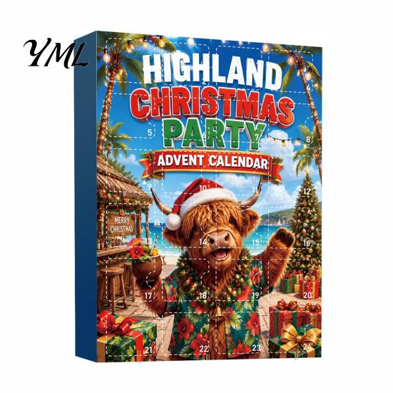 Christmas Advent Calendar for Cat Lovers Highland Cow Calendars 2026, 2D Acrylic Ornaments, 24 Days Cute Cartoon Countdown with Collectible