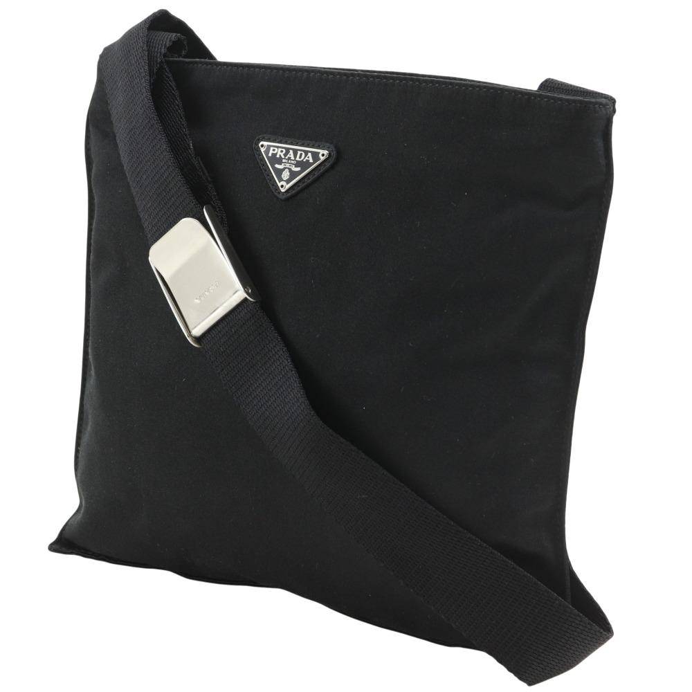 PRADA Pochette Shoulder Bag B7879 NERO black Satin Women Used