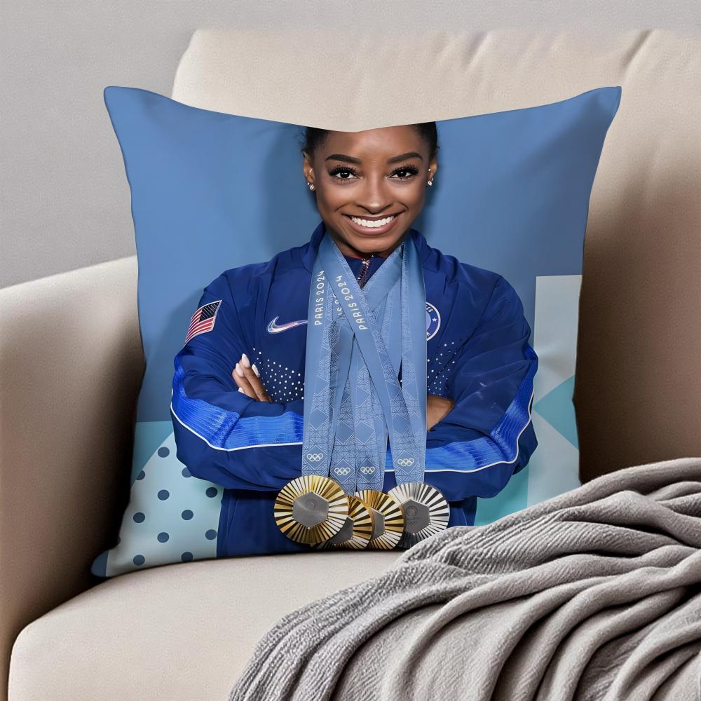 1 шт. Классическая наволочка для подушки Simone Biles, пылезащитная, с потайной молнией, из короткого плюша, для дивана