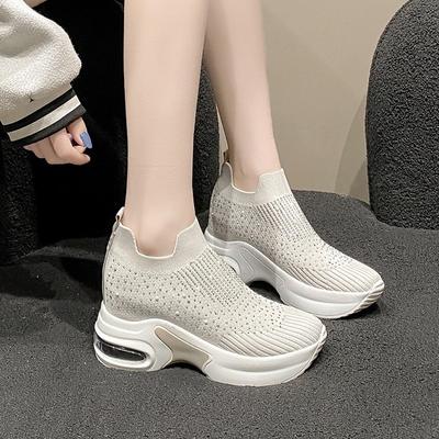 Весна осень новые повседневные туфли со стразами муха плетеная толстая подошва внутри увеличение мокасины одиночные мокасины туфли P587