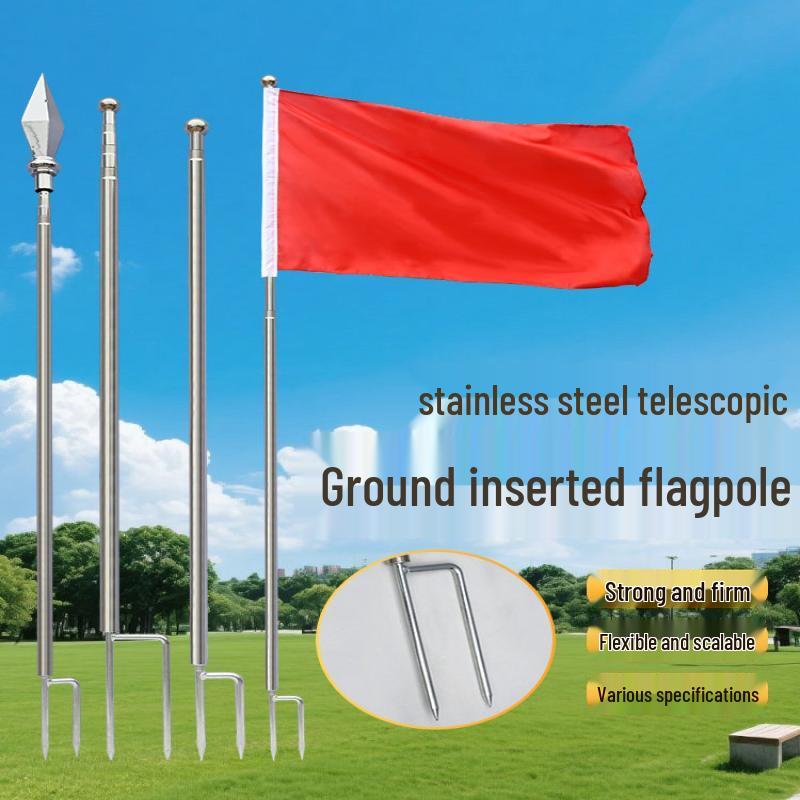 3-метровая телескопическая мачта для флага из нержавеющей стали с ground plug (наконечником для втыкания в землю)