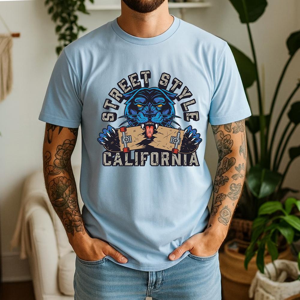 New Summer Unisexs 100 Cotton TShirt California Streetwear Panther Skateboard Casual Breathable Short Sleeve