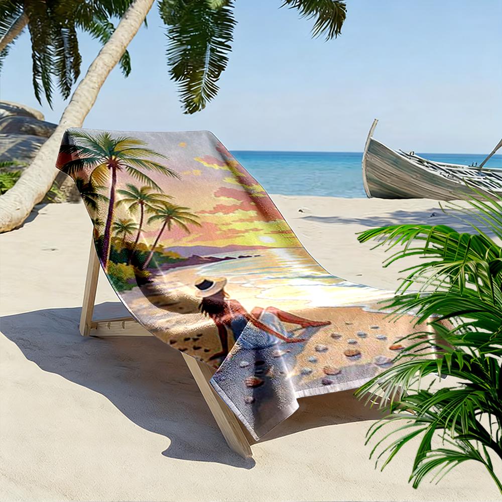 Woman Enjoying Sunset on Tropical Beach Beach towel quick-drying for travel outdoor sports jogging beach and swimming