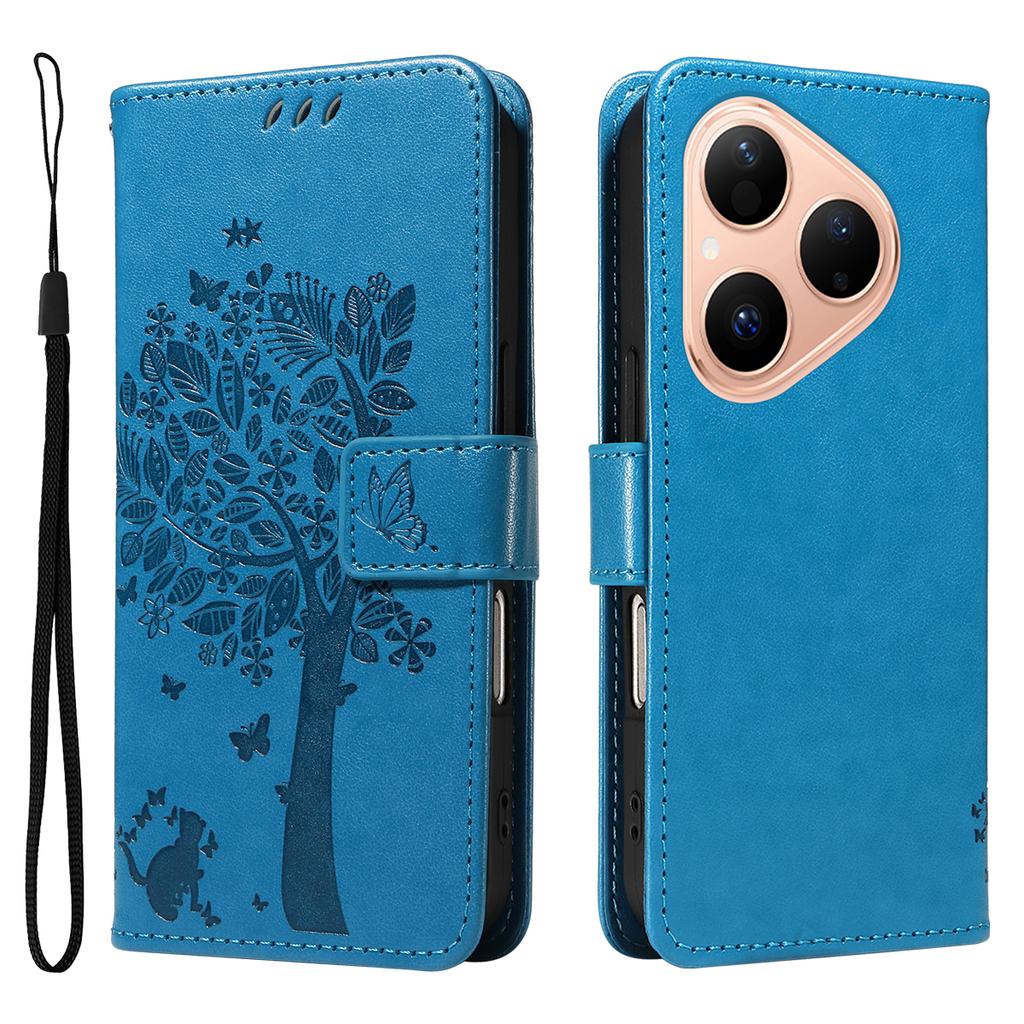 For Huawei Pura 80 Phone Case with Stand Cat Tree Pattern Leather Wallet Mobile Cover