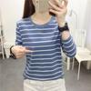 "Women's Plus Size Long-Sleeve Striped Cotton T-Shirt"