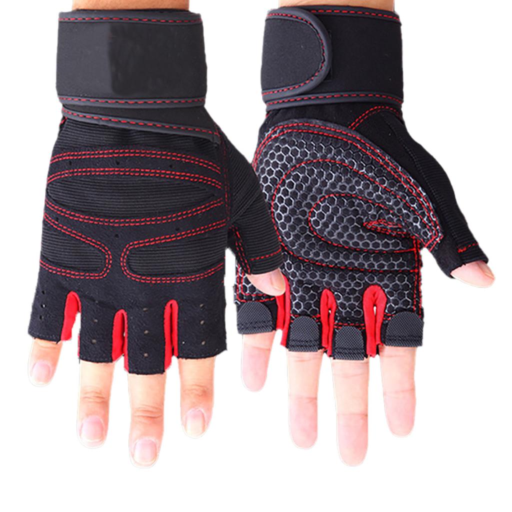 Фитнес-перчатки Предотвращают скольжение Дышащие Без пальцев Мужские Женские Перчатки для тренировок с фиксатором запястья для тяжелой атлетики Тренажерный зал Красные