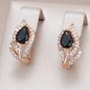 Винтажные серьги-подвески с черным камнем для женщин, роскошные, цвета розового золота, с натуральным цирконом, аксессуары, повседневные украшения