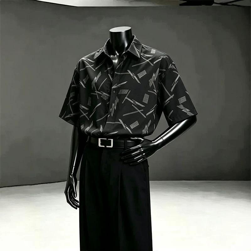 Summer new printed short-sleeved shirt men's ice silk thin breathable top
