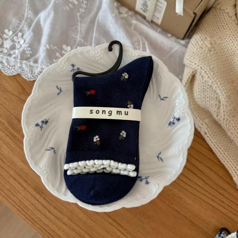 Female Autumn Fashion New Style Bow In The Tube Pile Pile Cotton Socks