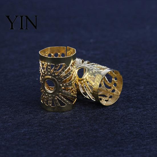 Decorative Dreadlock Rings 60Pcs Hair Accessories, Hollow Sun Pattern Open Durable Iron Beads Design Rings, Electroplated Bright Color Cuffs Charms