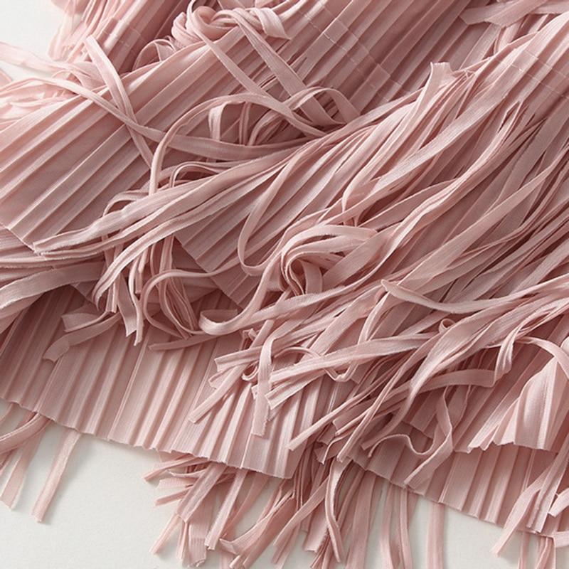 Qooth Женская плиссированная юбка с кисточками, элегантная эластичная талия, универсальная длинная юбка трапециевидной формы на весну и лето QT2140