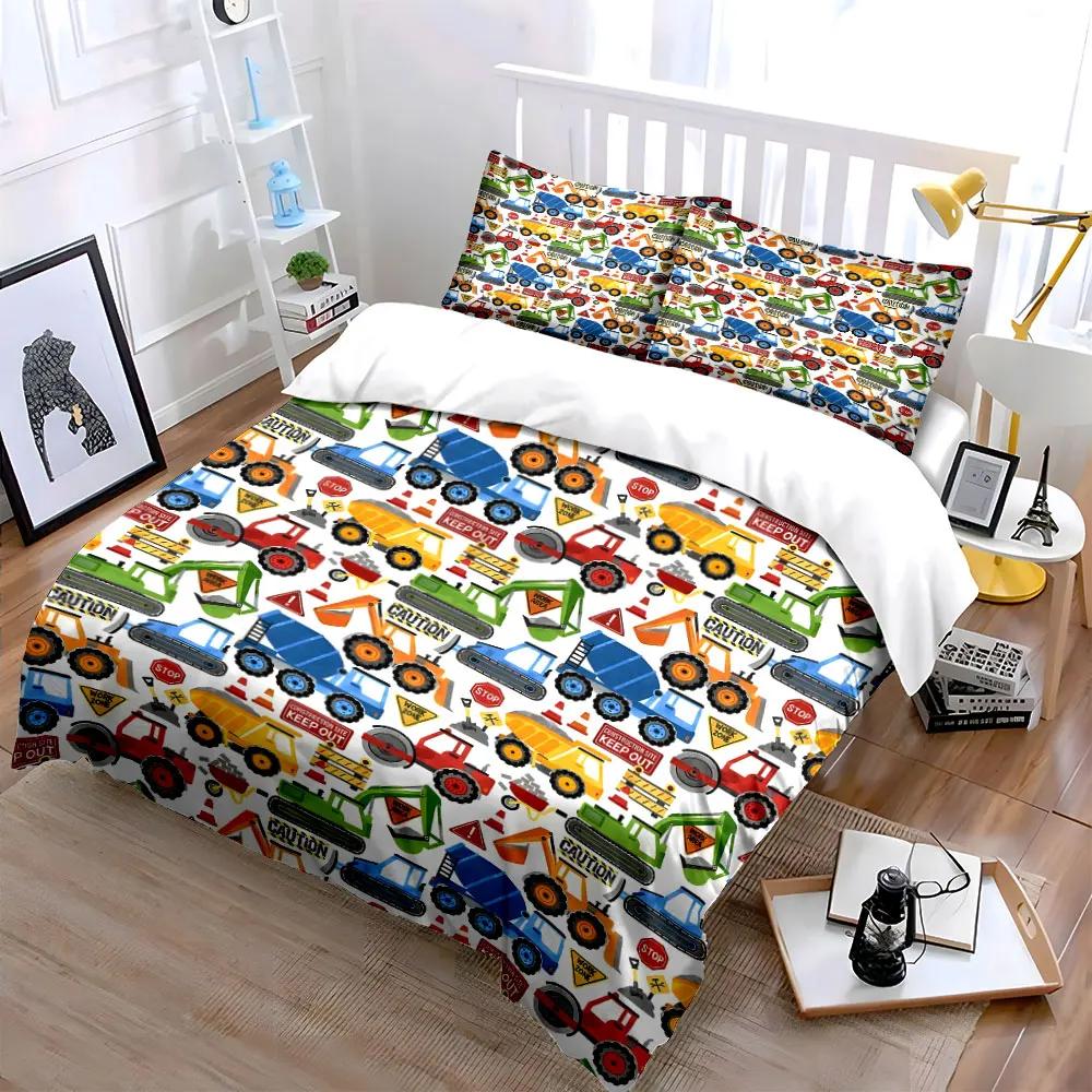 "Construction Vehicles Kids Room Decor" Soft Comfortable Duvet Cover Bedding Set Included 1*Duvet Cover & 2*Pillowcases, gift