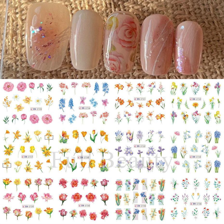 Наклейка для дизайна ногтей, Серия «Весенние и летние цветы и травы», Водная наклейка для ногтей с цветком Zou Ju
