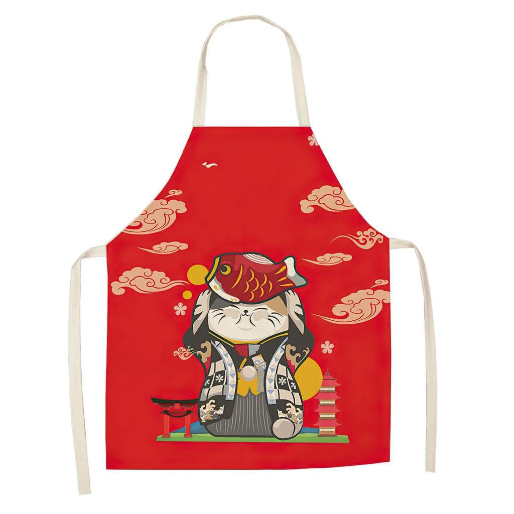 Кухонный фартук Lucky Cat, женский фартук для приготовления пищи, хлопковые льняные нагрудники, кухонный фартук для уборки дома, Kawaii фартук