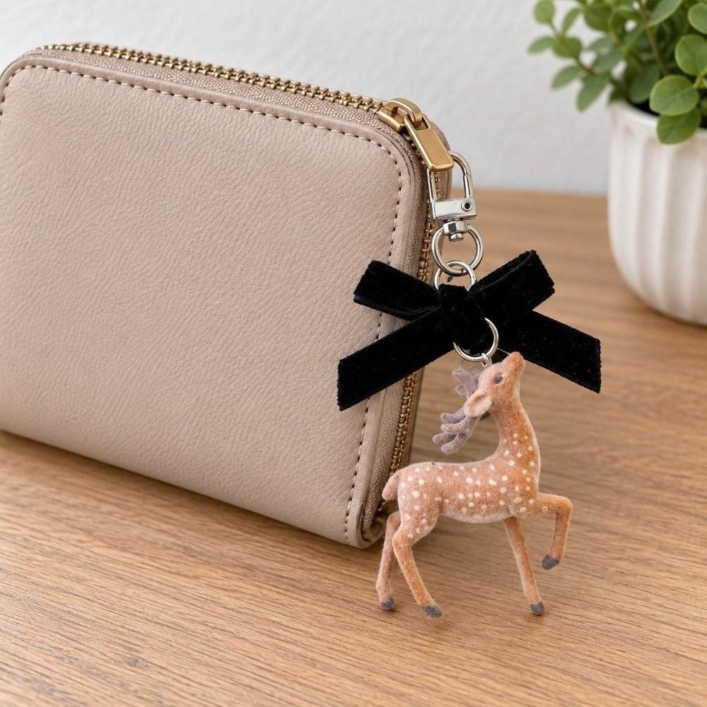 Floral Flocked Pendant Flocked Animal Bag Charm Flower Bag Hanging Deer Key Chain Backpack