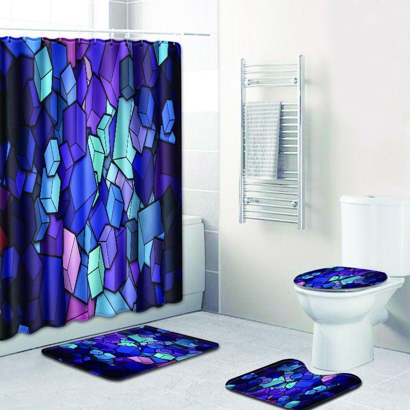 Creative 3D Printing Bathroom Non-Slip Floor Mat Shower Curtain Combination Carpet European And American Style