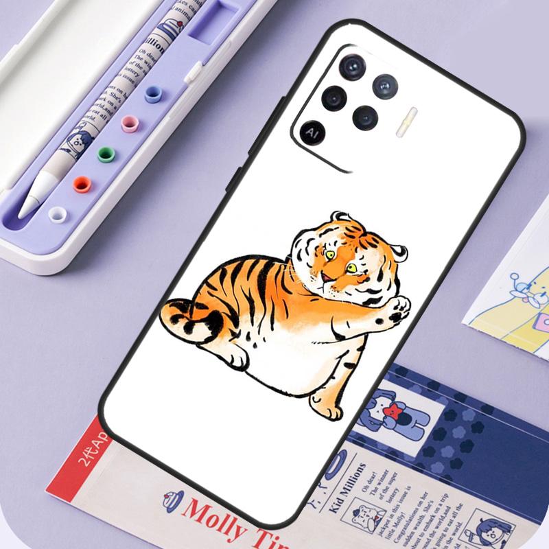Толстый тигр Мультяшный Забавный Для Oppo A60 A80 A40 A94 A74 A54 A15 A18 A38 A58 A78 A98 A16 A76 A96 A57 A17 A77 A5 Pro Чехол