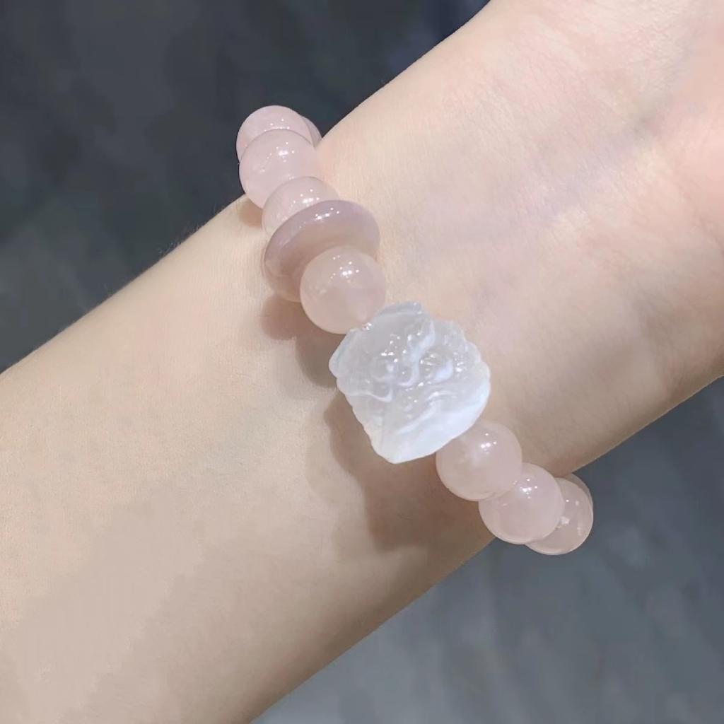 Natural Madagascar Pink Crystal Bracelet for Women, Lion Awakening Crimson Agate Bracelet, Girly Heart Jewelry, Gift for Best Friends