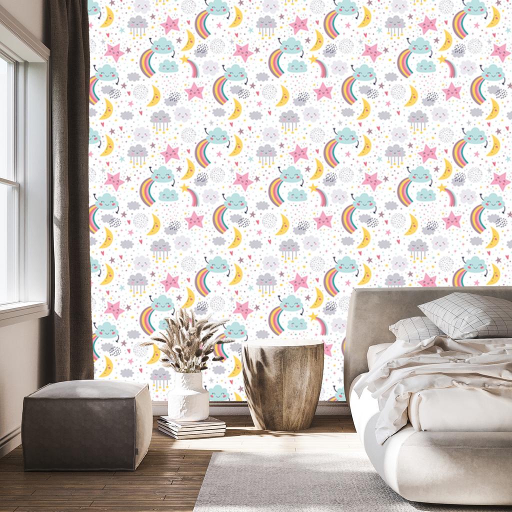 Rainbow Clouds and Stars Wallpaper for Living Room and Bedroom 50x1000