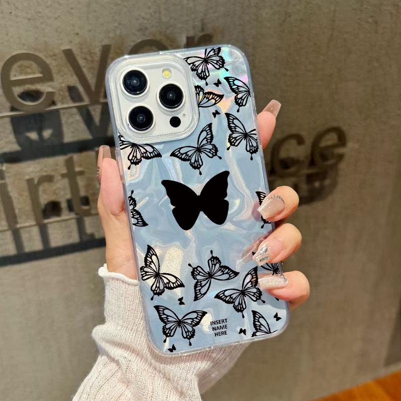 Прозрачный мягкий противоударный чехол с принтом бабочек для iPhone 16 Pro Max 15 14 Pro 13 12 11, блестящая жесткая задняя крышка из поликарбоната с перьями
