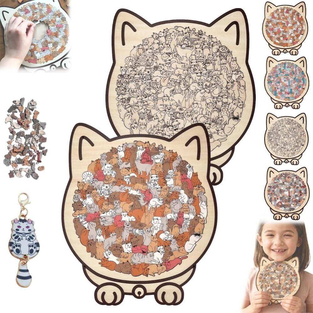 С Рамкой Силуэта Кошки Кошка Деревянный Пазл Макарон Цвет Животное Кошки Декоративный