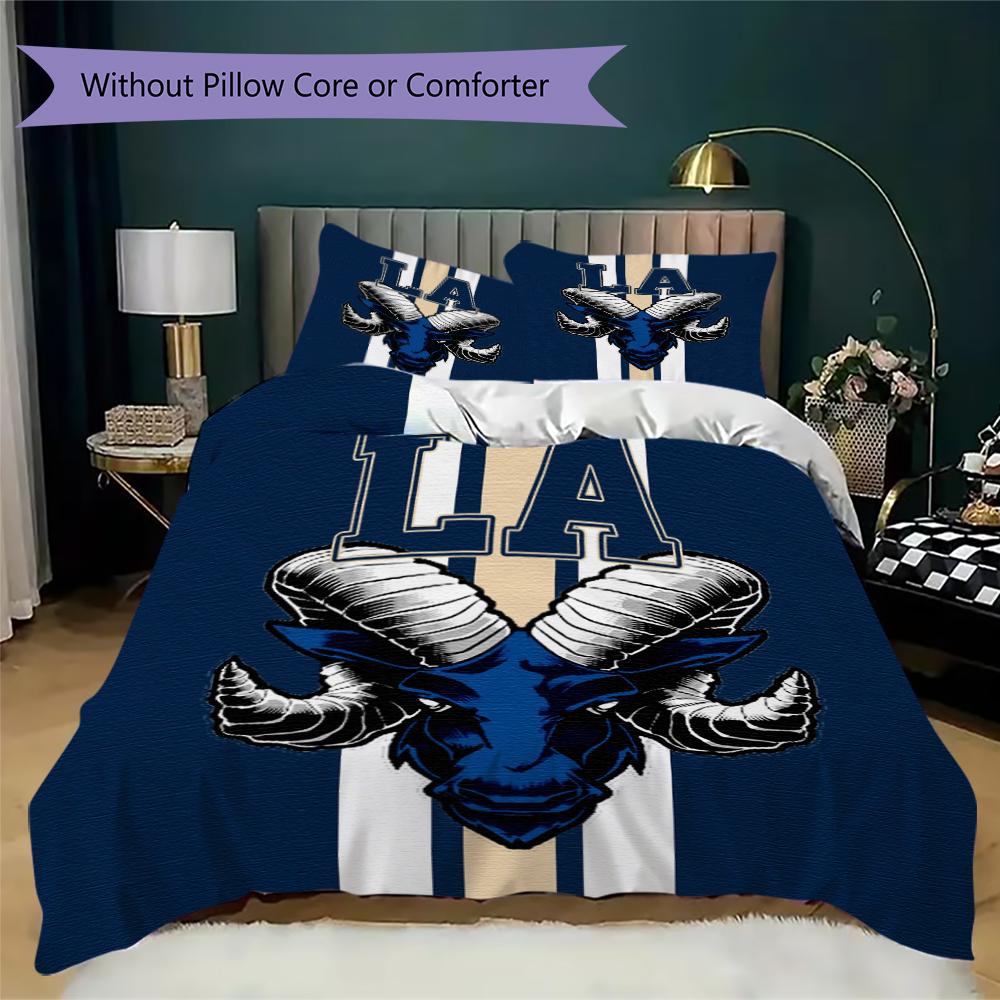Los Angeles Rams Pattern Bedding uilt Set uilt Cover Pillowcase Home Decoration Birthday Gift (1*duvet cover + 2*pillowcase without core)