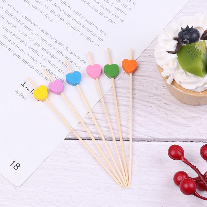100pc12cm Heart Bamboo Pick Buffet Cupcake Fruit Fork Party Dessert Salad Stick Cocktail Skewer for Wedding Decor