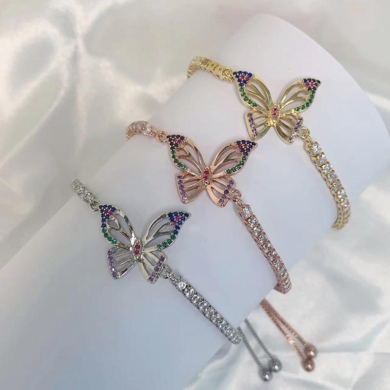Fashion Unique Popular Zircon Brass Butterfly Bracelets for Women Adjustable Drawstring Design Bracelet