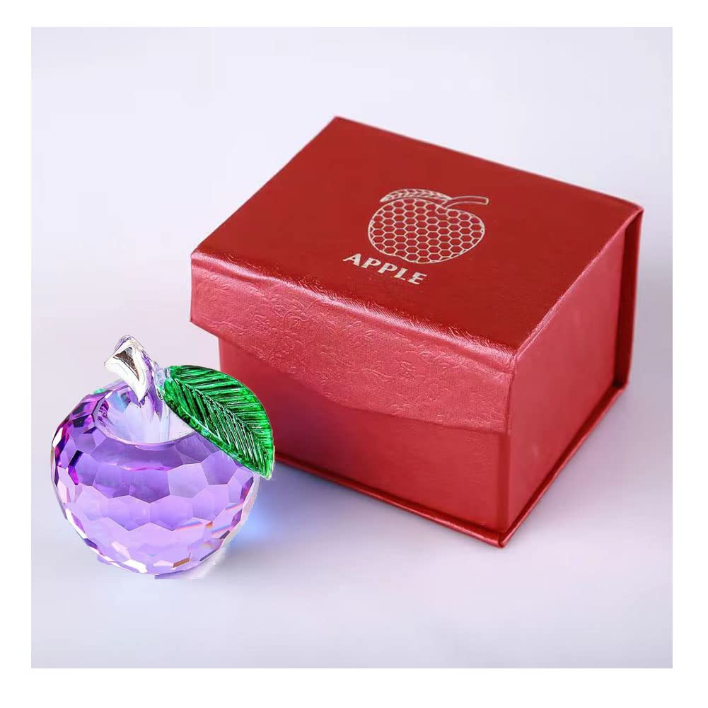 Crystal Glass Apple Figurines, Feng Shui Items, Interior Decor, Suncatchers, Good Luck Gifts, Gifts, 2 Pieces (Yellow and Purple)