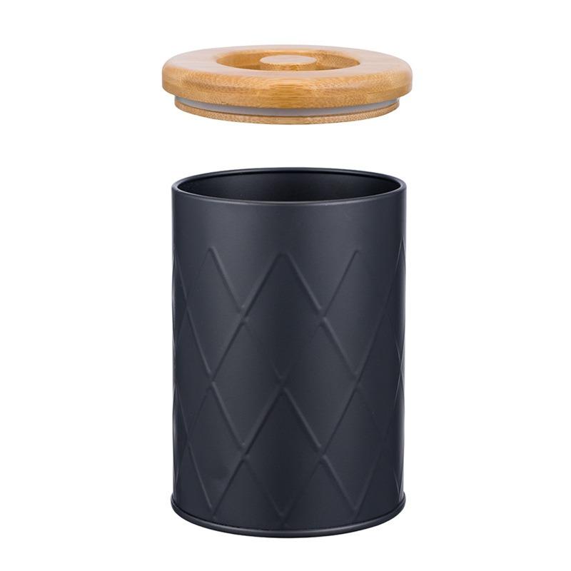 Household Reticulated Black Sealed Jar Coffee Bean Tea Bag Sugar Milk Grain Metal Storage Box Bamboo Lid Storage Jar