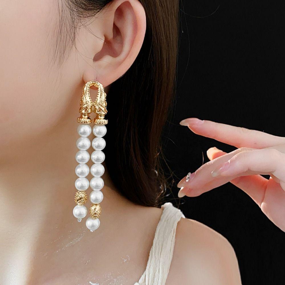 Имитация жемчуга Двойной ряд жемчужных кисточек Серьги Великолепные серьги-гвоздики Ювелирные подарки