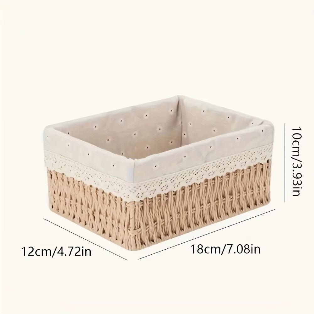 With Removable Lace Lining Woven Storage Basket Multifunctional Rectangle Shape Handmade Rattan Storage Basket Large Capacity