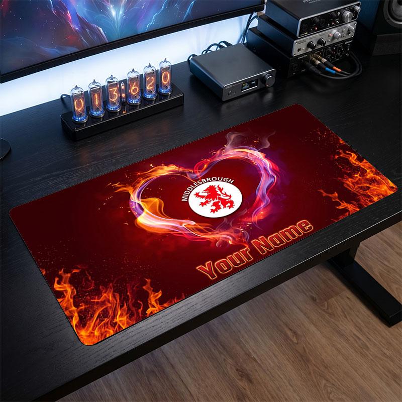 Middlesbrough FC Custom Large Mouse Pad, Personalized Name Text Print, Football Logo Non‑Slip Desk Mat Gaming Gift