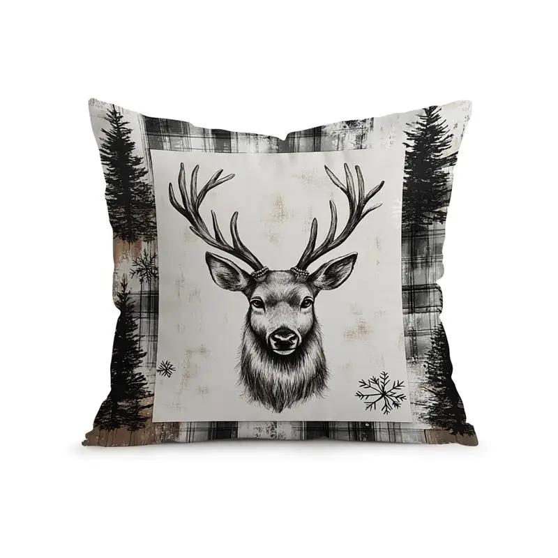 Home Decor Deer Heads & Forest Pattern Pillow Covers Pattern Cushion Cover Suitable For Sofa Bedroom Car Pillow Cover