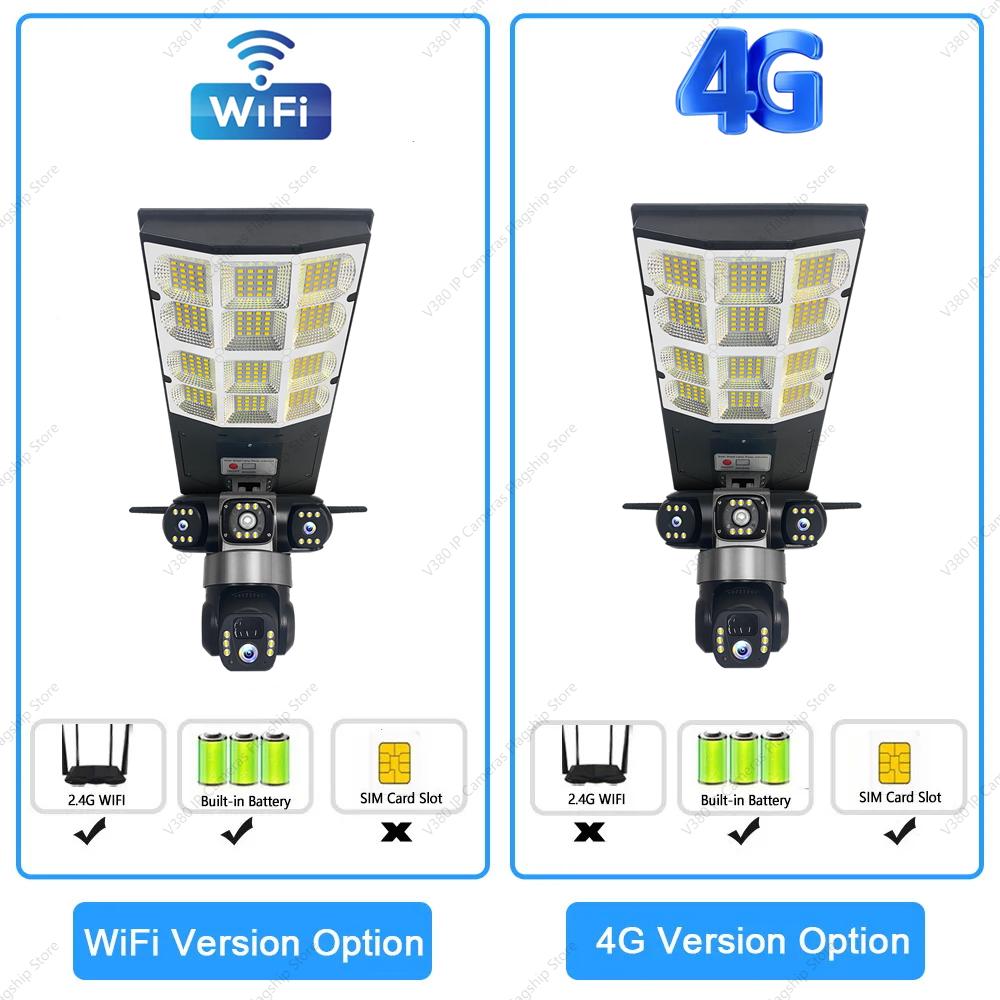 Solar 4G Street Light Camera, 10X Zoom, 3-Lens Recording, Humanoid Tracking, Outdoor Camera Lamp, Remote Control, Waterproof Design