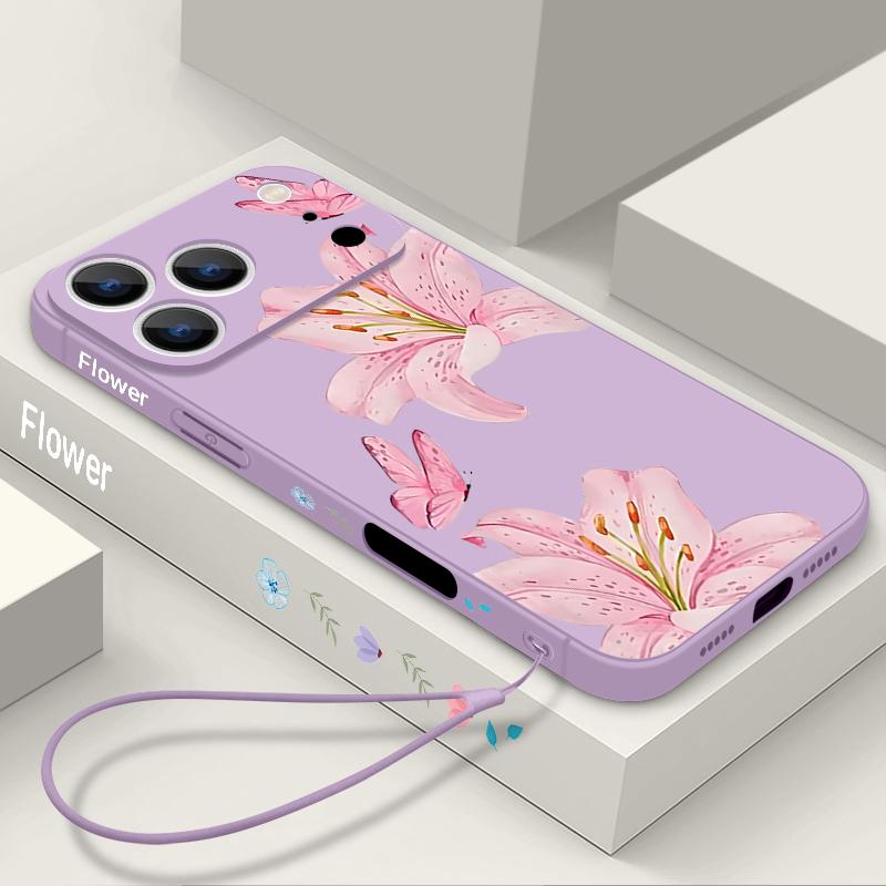 Чехол-шнурок с романтичным узором из роз для iPhone 17 Pro Max iPhone 16 15 14 13 Pro Max 11 16E 17E Мягкая силиконовая задняя крышка телефона